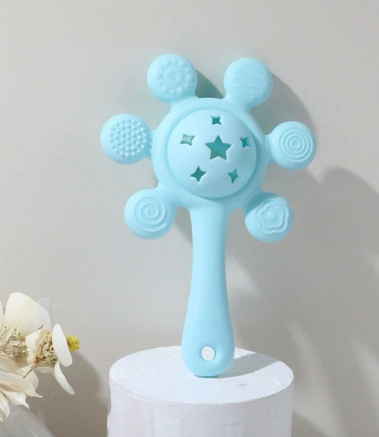 Silicone Teether and Rattle Toy Blue