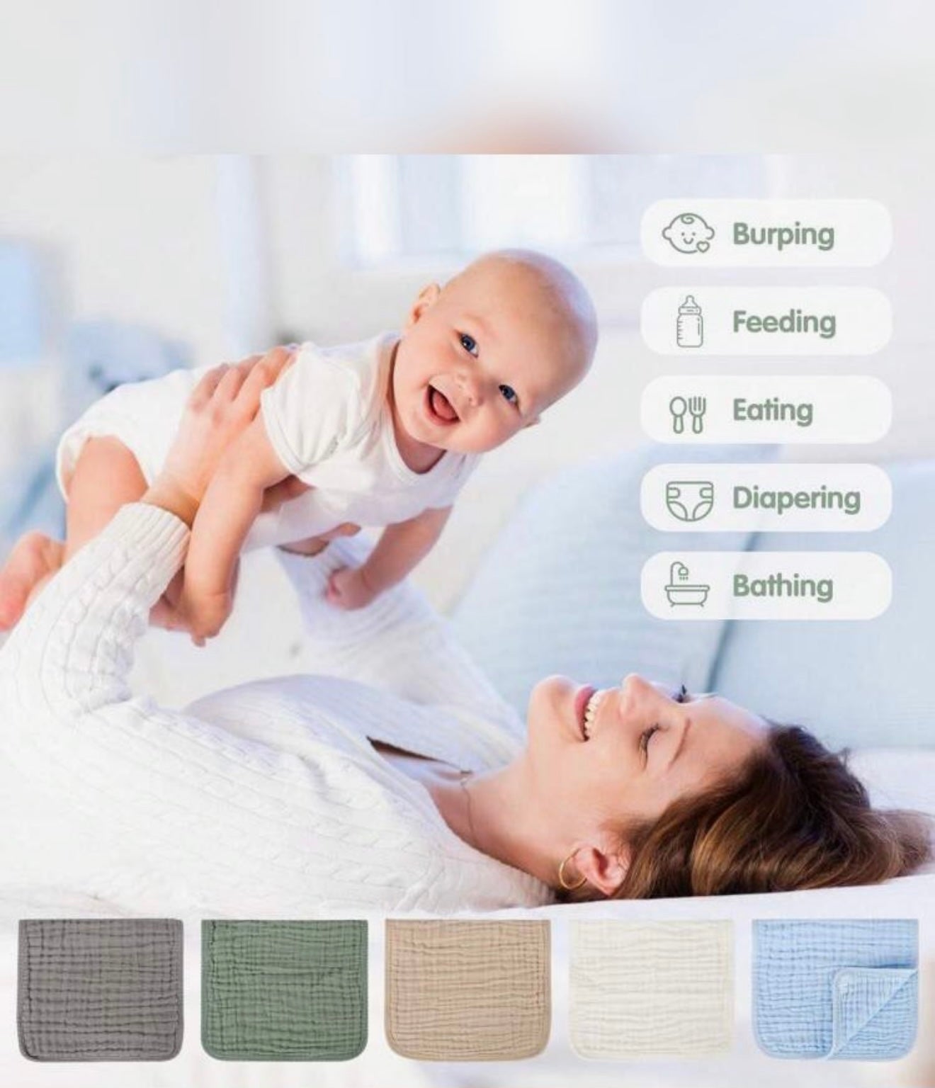 Muslin burp cloths 5 pack