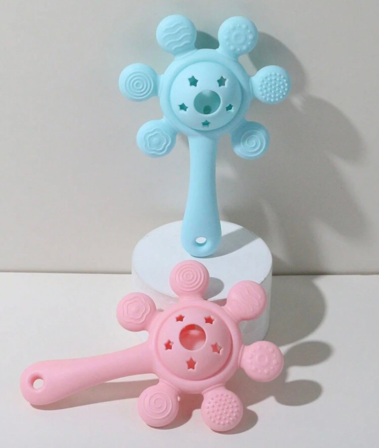 Silicone Teether and Rattle Toy Blue