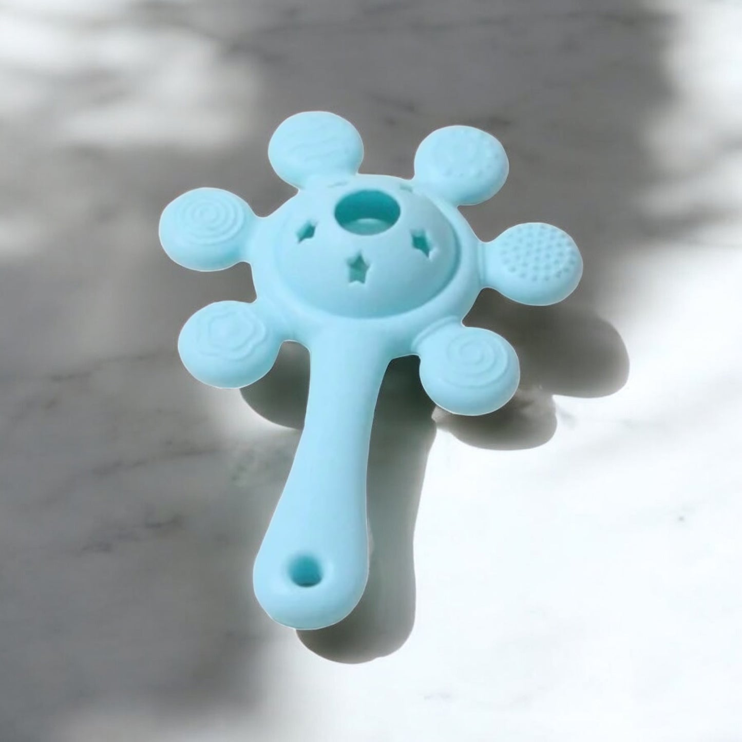 Silicone Teether and Rattle Toy Blue