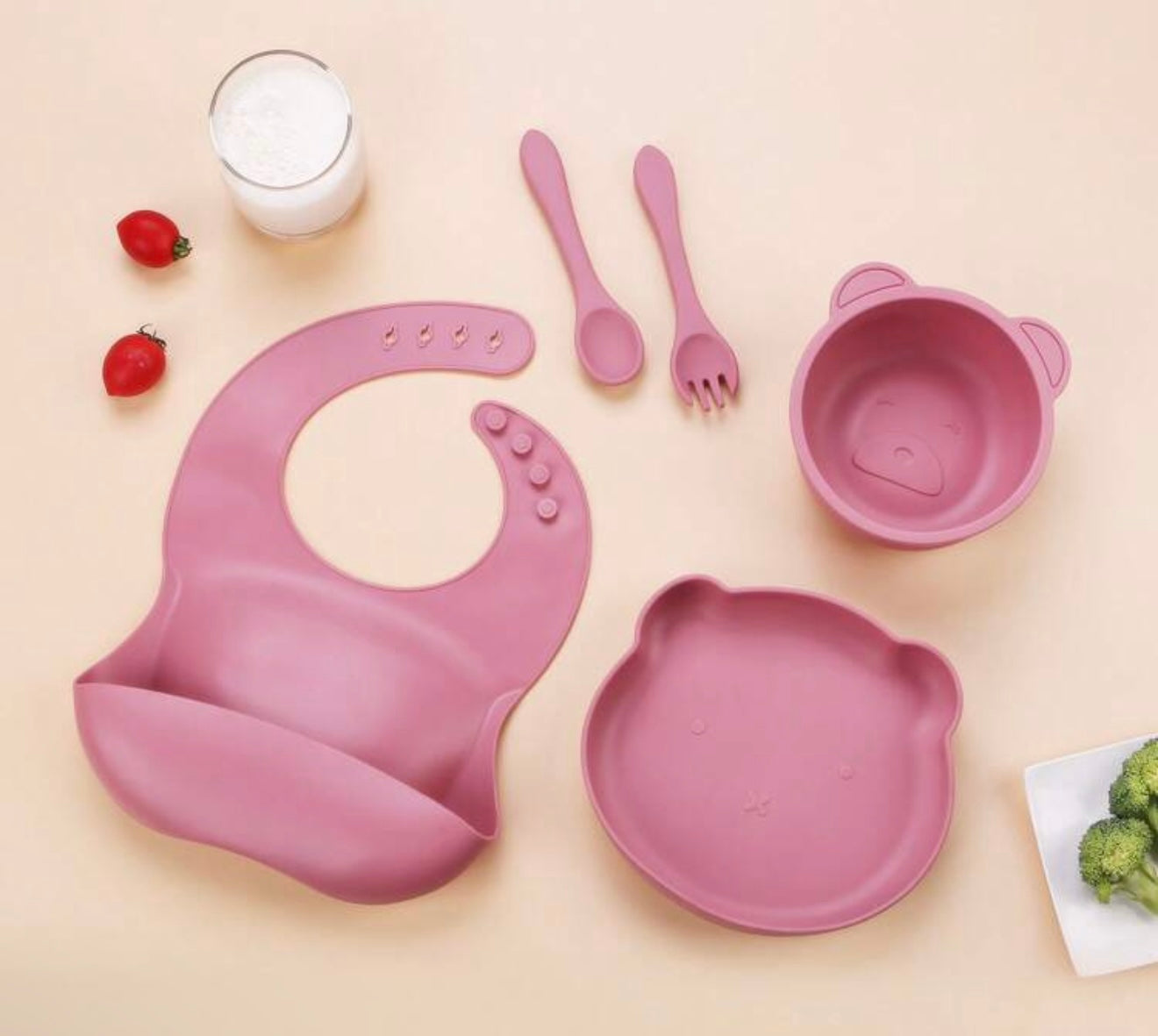 Silicone Feeding Set Pink Bear