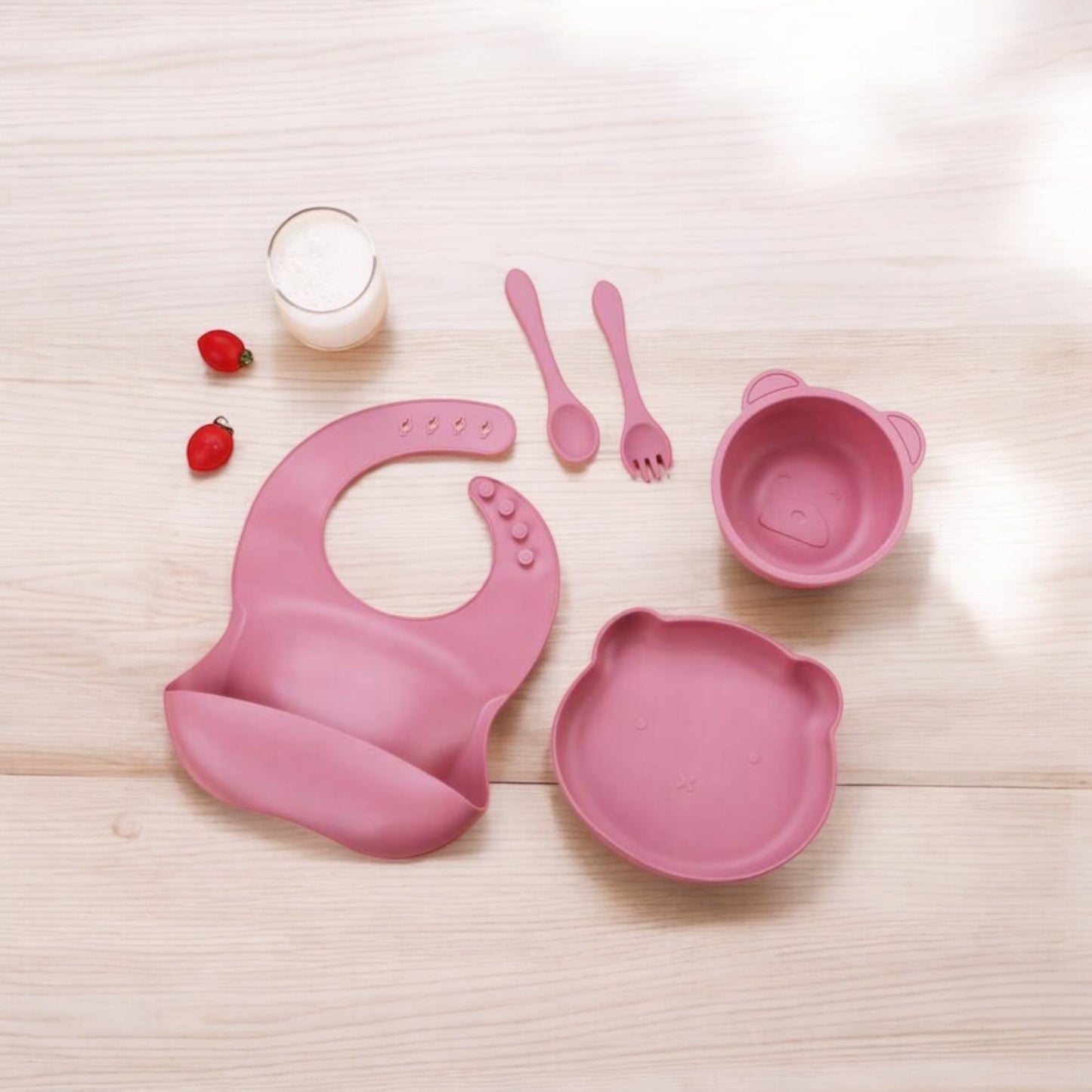 Silicone Feeding Set Pink Bear