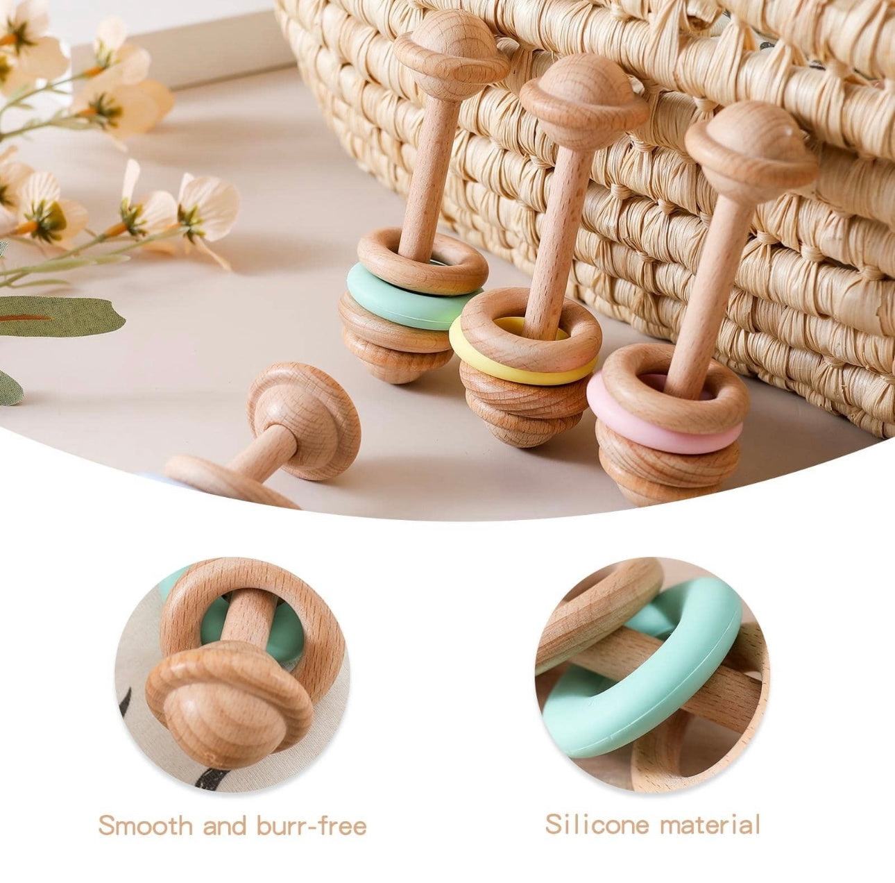 Silicone Ring Wooden Rattle