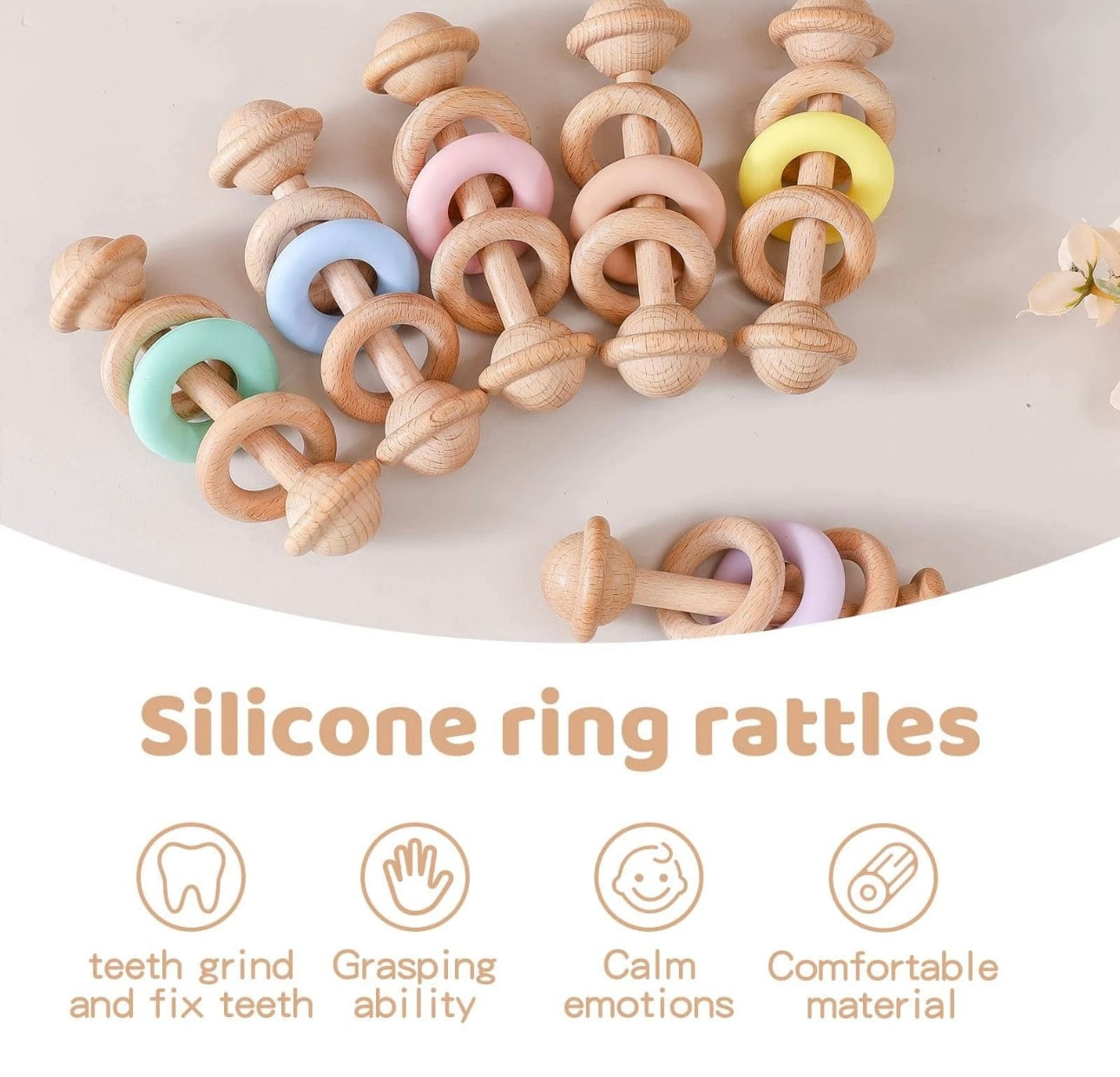 Silicone Ring Wooden Rattle
