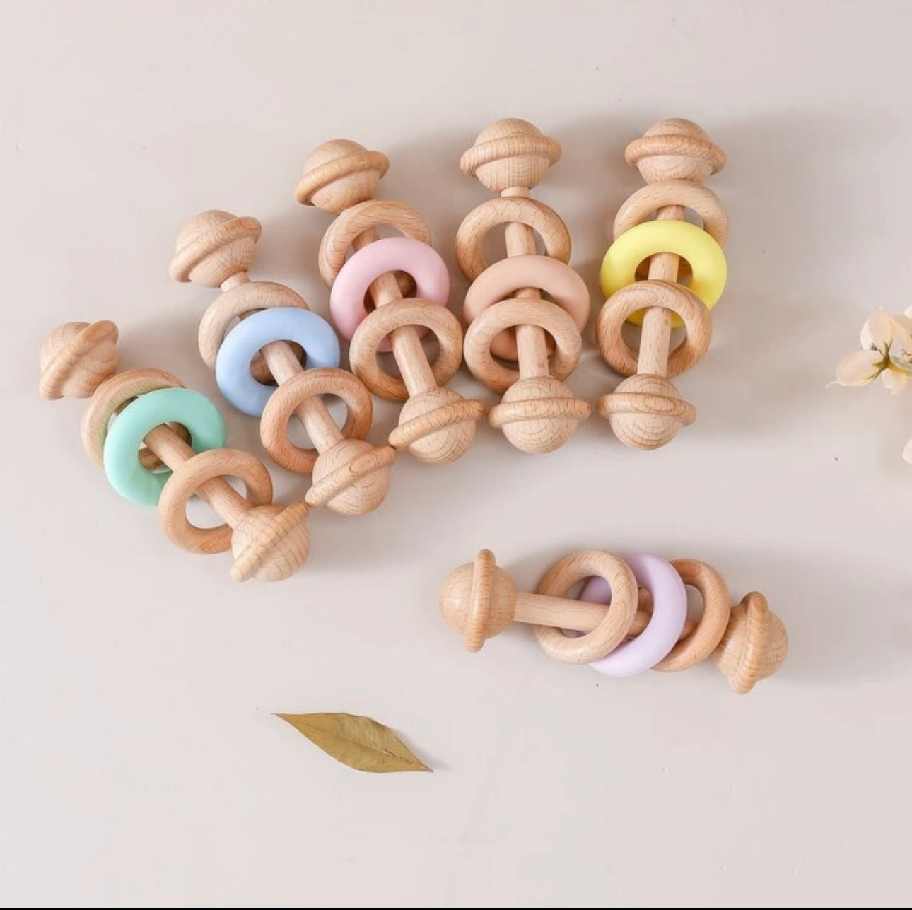 Silicone Ring Wooden Rattle