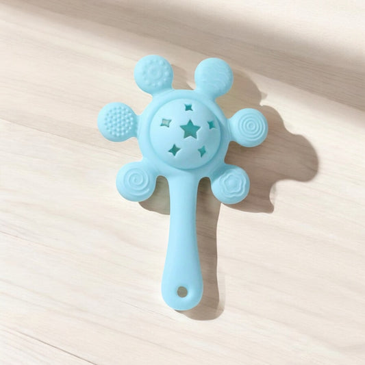 Silicone Teether and Rattle Toy Blue