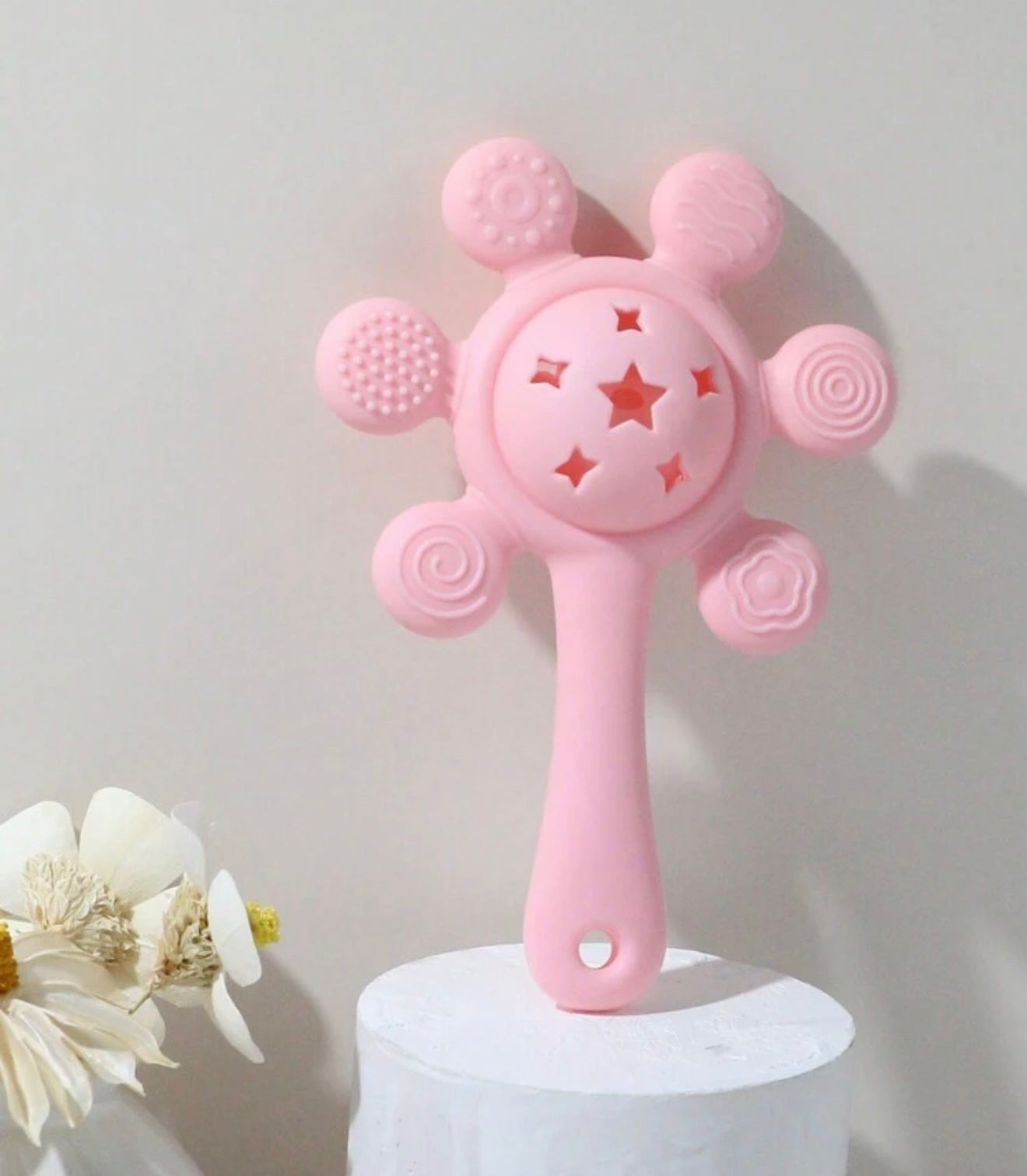 Silicone Teether Rattle Toy Pink