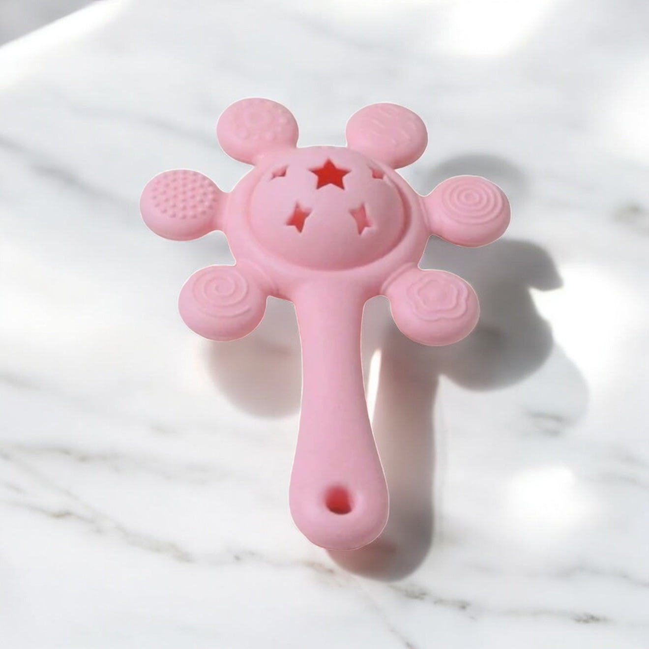 Silicone Teether Rattle Toy Pink
