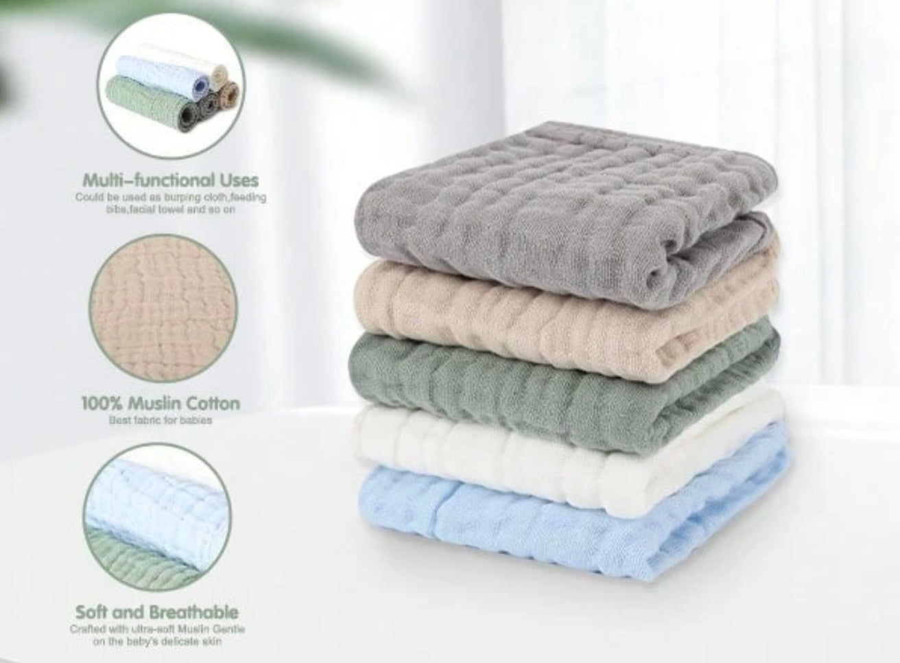 Muslin burp cloths 5 pack