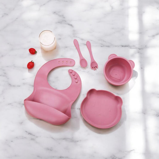 Silicone Feeding Set Pink Bear